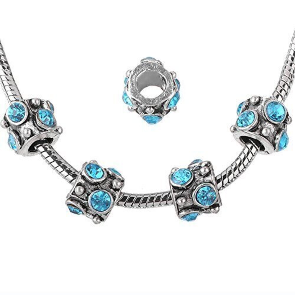 2894 Blue Crystal Beads, Silver Color Charms, Tibetan Spacer Beads
